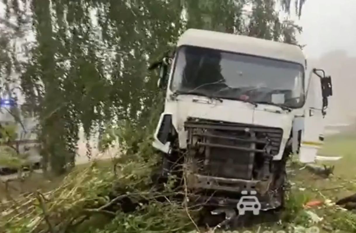В Тамбове пьяный водитель фуры снес деревья и дорожный знак